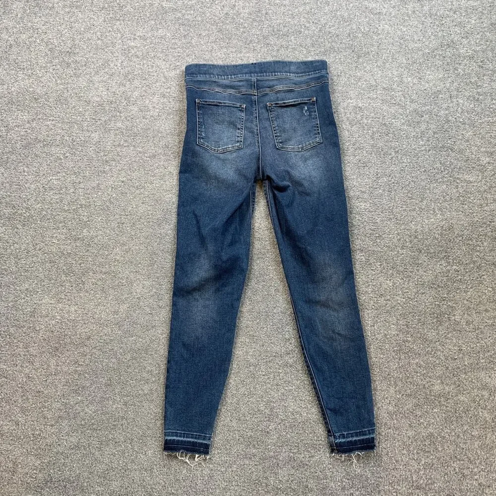 Spanx Jeans Womens M Medium Distressed Ankle Skinny High Rise Frayed Hem Pull On